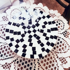 Mosaic Plant Stand | Plant Riser | Checkered Gift | Plant Lover Decoration | Modern Plant Stand | Indoor Plant Display | Black White Mosaic