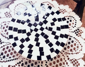 Mosaic Plant Stand: Black & White Checkered Tile, Indoor Display