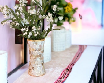 Mother of Pearl Mosaic Tall Vase: Pearlized Decor