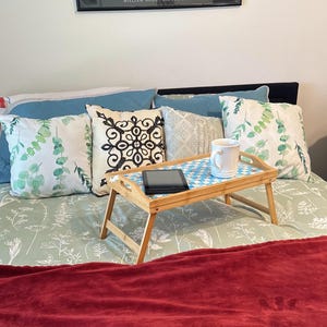 Bandeja de cama de madera con mosaico de nácar turquesa