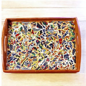 Mexican Serving Tray | Tile Serving Tray | Mosaic Serving Tray | Wood Handled Tray | Living Room Tray | Ottoman Tray | Mexican Mosaic