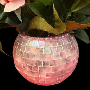 Disco Ball Planter| Pink disco ball gift | Pink disco decor | mosaic planter | pink disco art | pink vase | pink plant pot | round planter