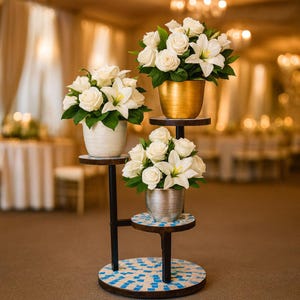 Three Tier Plant Stand: Mother of Pearl Mosaic, Indoor Garden Decor image 6