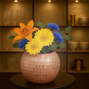 Pink Ball Planter | Pink Ice Disco Ball Gift | Pink  Bubble Ball Vase | Mosaic Planter | Pink Disco Art | Pink Vase| Pink Glass Pot|
