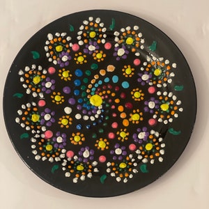 Multicolored Mandala Art Painting on Decorative Glass Plate