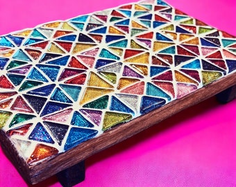 Mosaic Plant Stand: Handmade Colorful Tile Decor Riser