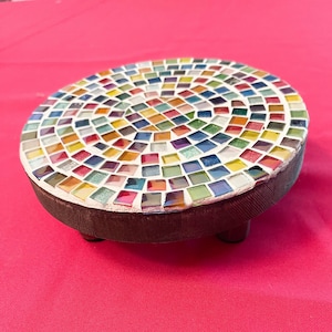 Plant Stand,7”, Handmade Round Plant Stand, Mosaic Plant Riser | Unique Plant Stand/ Medium