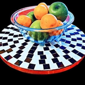 Handgefertigte Schwarz-Weiß-Mosaikfliese Lazy Susan: Rotierendes Mittelstück