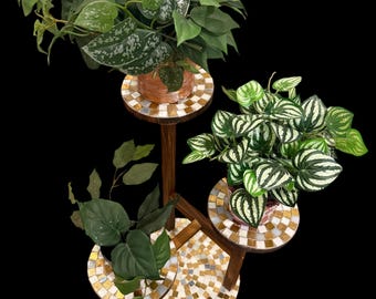 Three Tier Gold Mosaic Plant Stand: Indoor Garden Decor