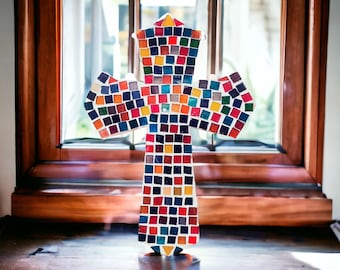 Multicolored Mosaic Wooden Wall Cross