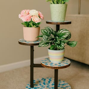 Three Tier Plant Stand: Mother of Pearl Mosaic, Indoor Garden Decor image 7