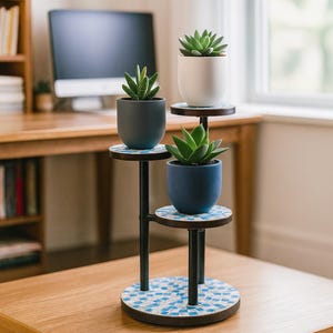Three Tier Plant Stand: Mother of Pearl Mosaic, Indoor Garden Decor image 5