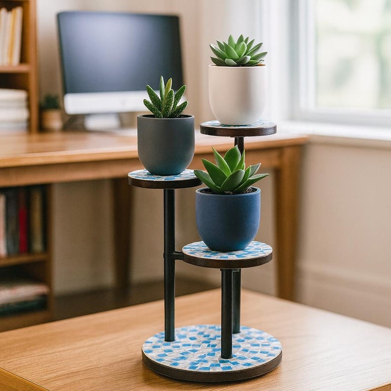 Three Tier Plant Stand: Mother of Pearl Mosaic, Indoor Garden Decor image 5