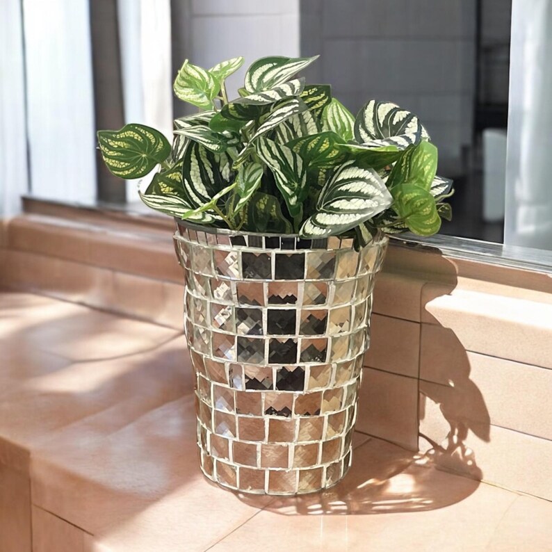 Glass Mosaic Planter: Beveled Mirror Tile Vase (9.5" Tall) - Etsy