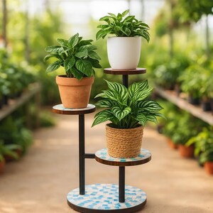 Three Tier Plant Stand: Mother of Pearl Mosaic, Indoor Garden Decor image 2