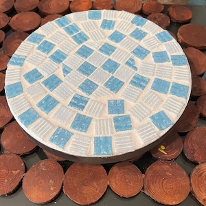 Stand, Blue and White, Medium Mosaic Plant Stand