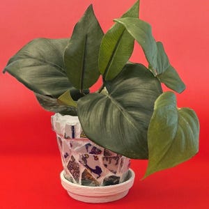 Small  White Mosaic Flower Pot For Succulents | Broken China Glass