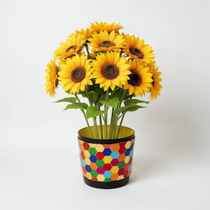Maceta de mosaico: Maceta de suelo multicolor de 30 cm con arcoíris