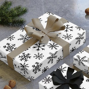 Black and White Snowflake Wrapping Paper Roll, Minimalist Christmas Paper, Gift Wrap Roll, Black Wrapping Paper, Cute Wrapping Paper