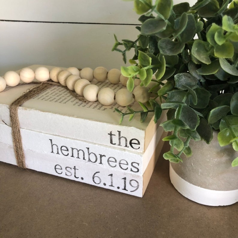 Wedding Date Books // Wedding Gift // Anniversary Gift // Farmhouse Home Decor // Stacked Books // Est Home Decor // Last Name Decor