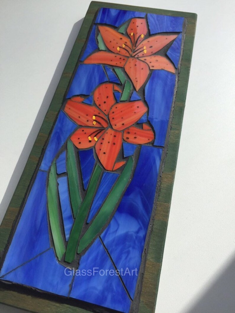 Tiger Lilies Opaque Stained Glass Flower Handmade Mosaic Wall Etsy