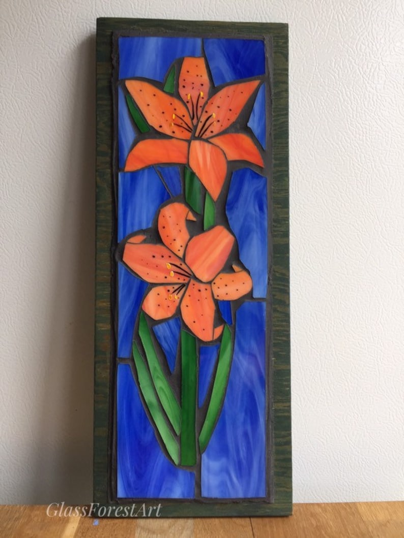 Tiger Lilies opaque stained glass flower handmade mosaic wall Etsy