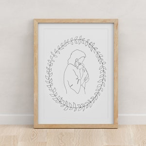 Jesus Christ Holding Baby Miscarriage Grief Line Art Print