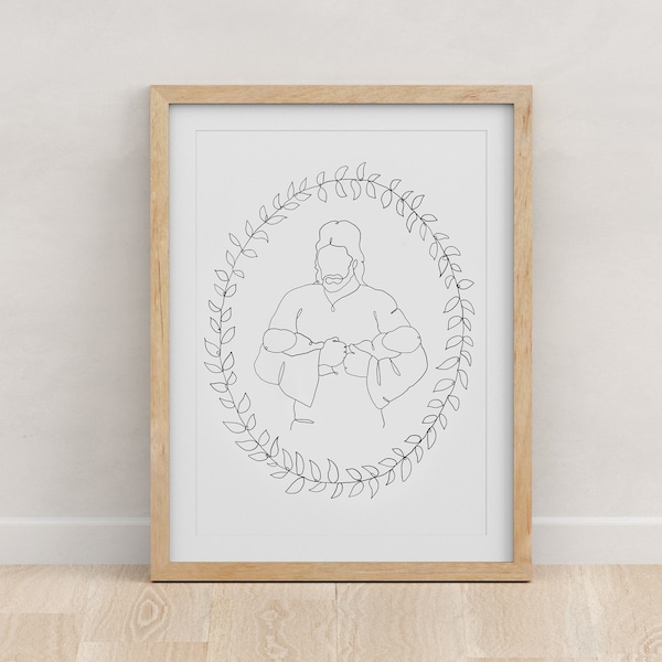 Christ Holding Twin Babies Miscarriage Infant Loss Line Art Print