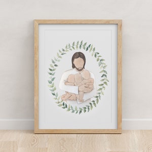 Christ Holding Triplets Gender Neutral Babies Miscarriage or Infant Loss Watercolor Print