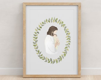 Jesus Christ Holding Gender Neutral Baby Miscarriage Baby Loss Watercolor Print