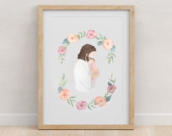 Jesus Christ Holding Baby Girl Miscarriage Grief Watercolor Print