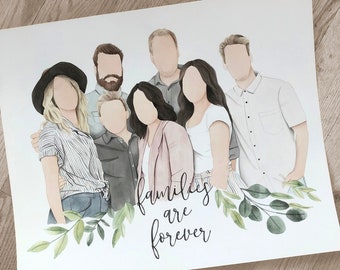 CUSTOM Family Faceless Portrait Watercolor