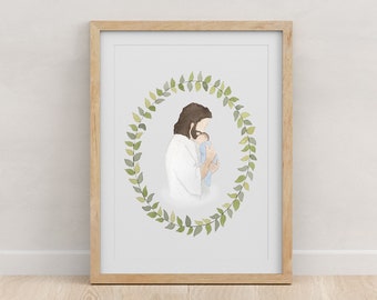 Jesus Christ Holding Baby Boy Miscarriage Grief Watercolor Print