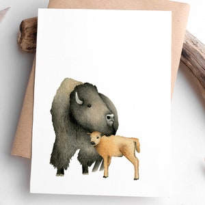 Mama i dziecko Buffalo Bison akwarela wydruk