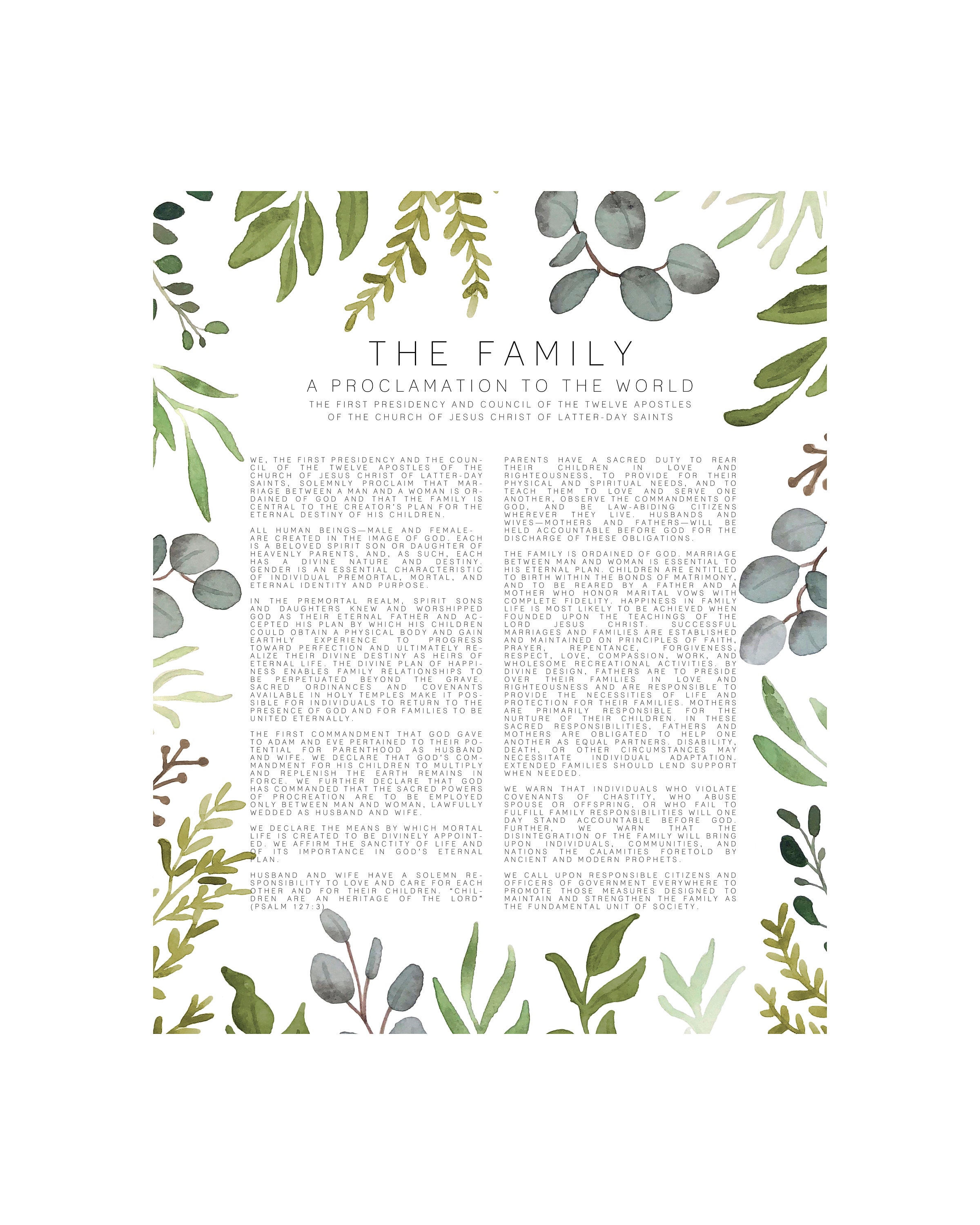 The Family A Proclamation to the World Watercolor Print pic