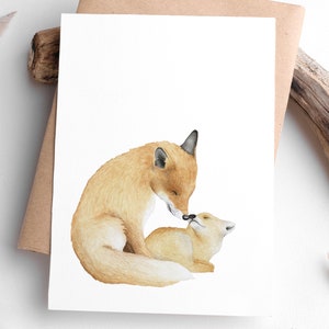 Mama and Baby Fox Watercolor Print