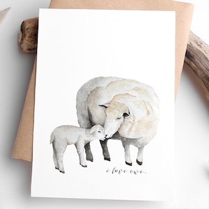 Mama and Baby Sheep Lamb Watercolor Print