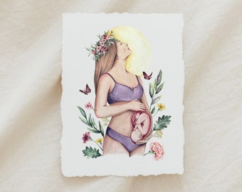 Giver of Life Pregnancy and Childbirth Watercolor Painting