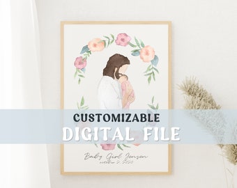 Personalisierbarer digitaler Druck: Baby-Mädchen mit Christus (8x10 und 5x7 Zoll)