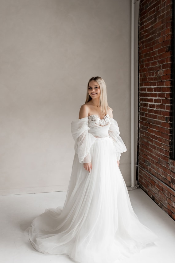 Lace wedding dress, boho bridal dress, beach wedding dress. ARABELLA