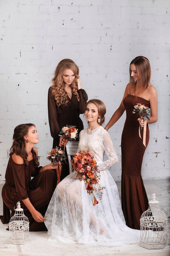 Vestidos para damas de honor color chocolate marrón. - Etsy España Vestidos para damas de honor color chocolate marrón. - Etsy España