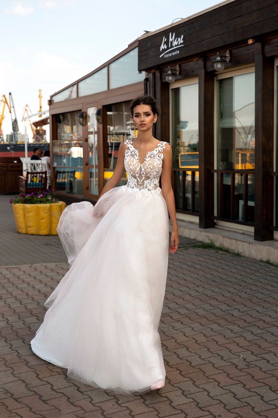 Vintage Inspired Wedding Dress With Lace Corset Illusion Lace Etsy