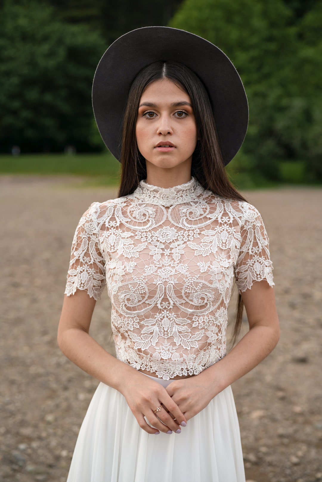 Ivory Wedding Dress Separates. Train Wedding Dress. Lace Bohemian