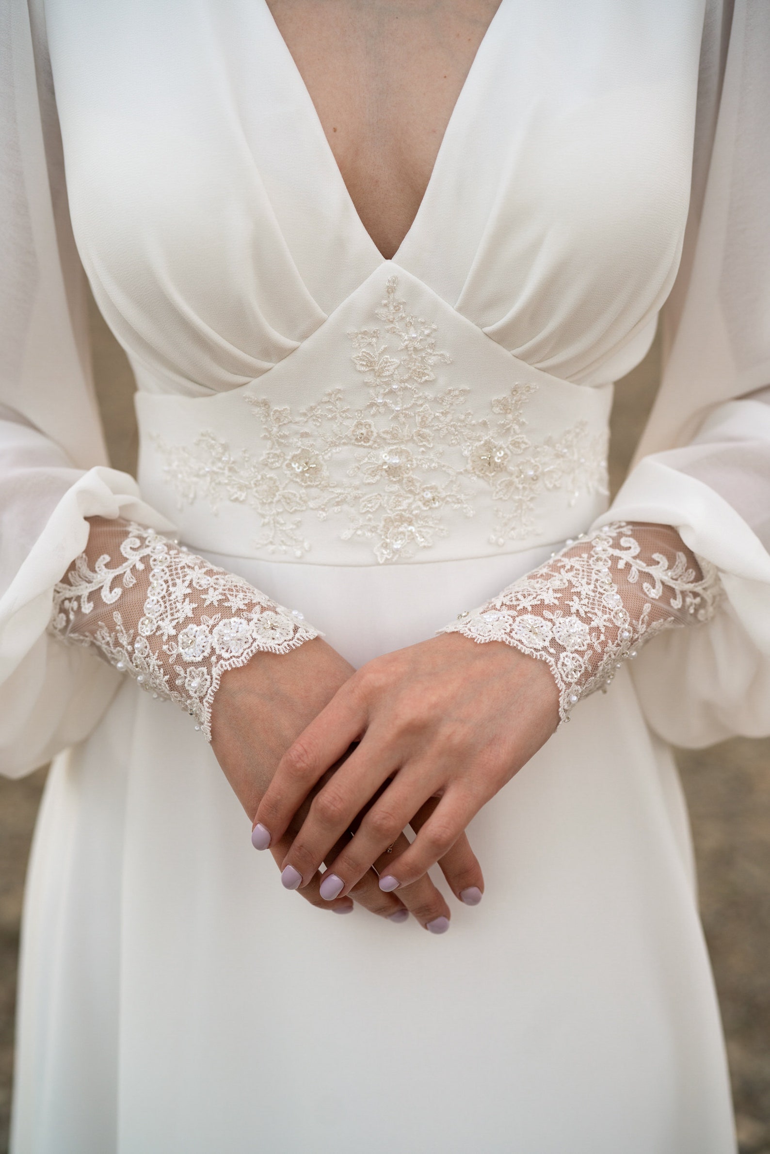 Ivory Paisley Lace Big Sleeve Belted Dress