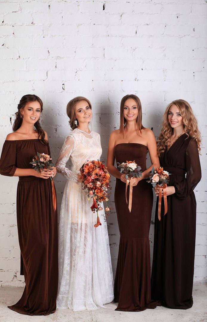 Vestidos para damas de honor color chocolate marrón. - Etsy España Vestidos para damas de honor color chocolate marrón. - Etsy España