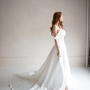 Ivory lace wedding dress, romantic long train gown, open back, lace & chiffon ARIEL