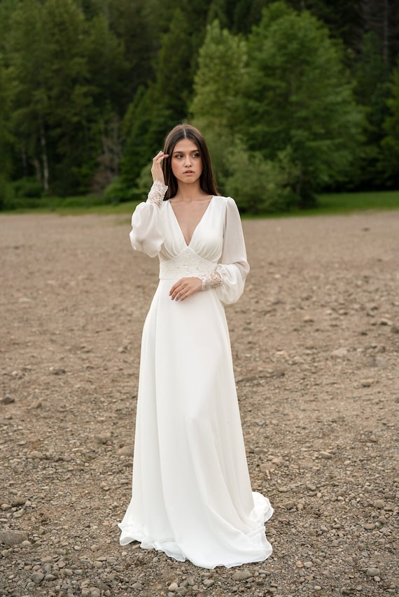 Long Sleeve Lace Wedding Dresses See Through Backless Beach Wedding Dresses  – SheerGirl