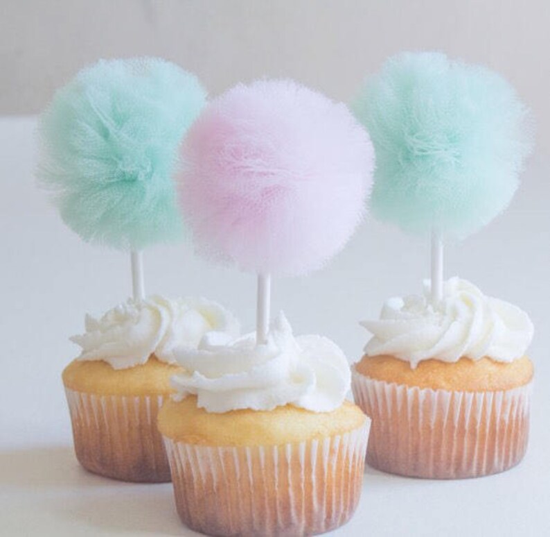 Pom Pom Cake Toppers 12 Pack Multicolorpom Pom Centerpiece Etsy