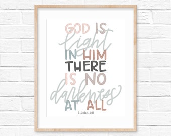 Bible Verse Print | God is Light | 1 John 1:5 | Christian Scripture | Printable Wall Art | Instant Download