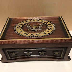 U.S. Navy Wooden Box with American Flag felt bottom inside image 1